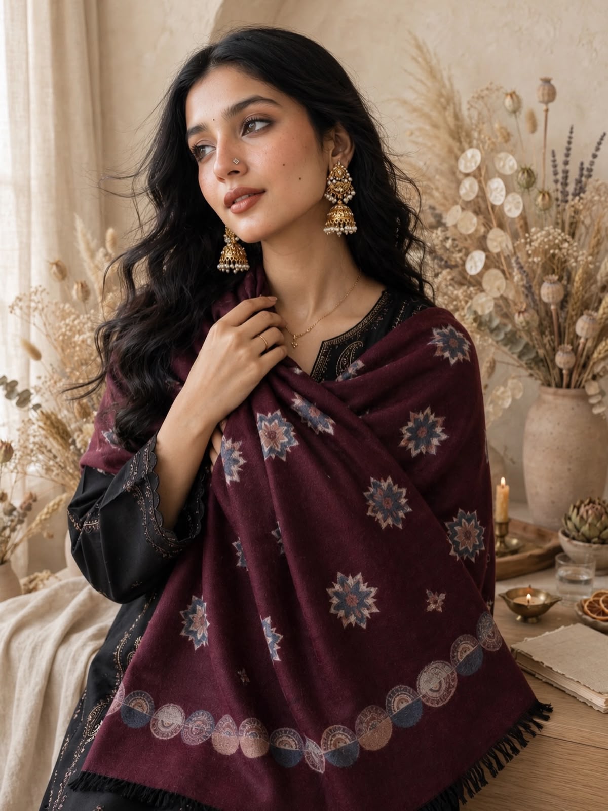Pashmina woolen qalamkar  shawl