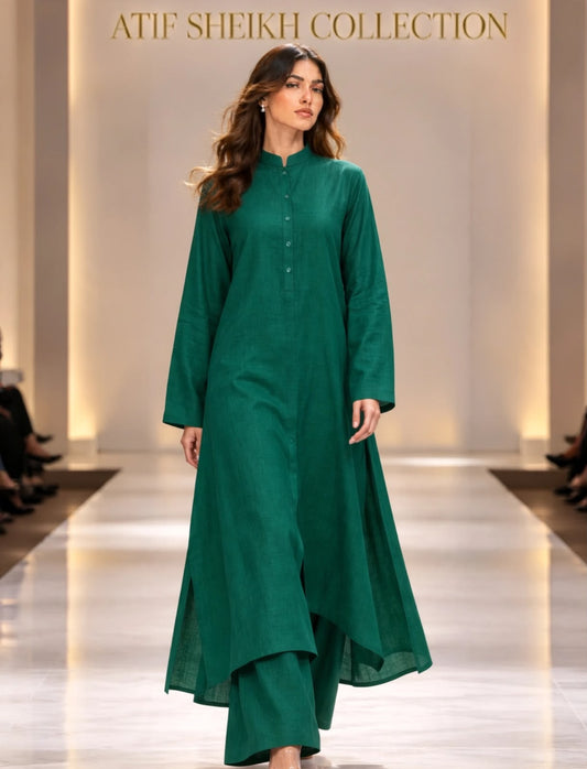 Laila woolen stiched long shirt trouser 2pc