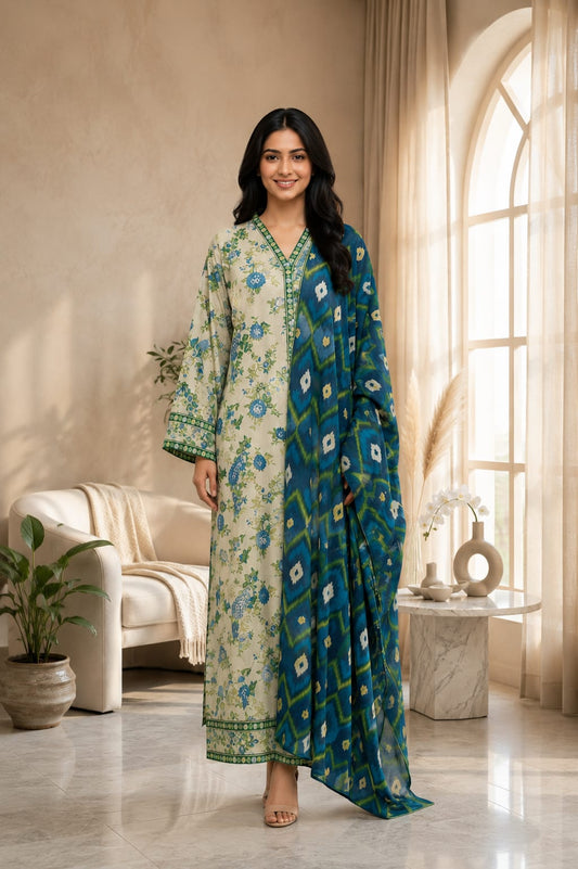 Binsaeed premium lawn stiched shirt trouser 3 pc psta