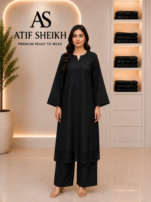 Lawn chikenkari stiched shalwar kameez 2pc blk2