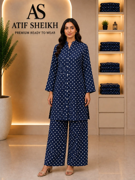 Winter cotton short co ord set stiched 2 pc nvypolka
