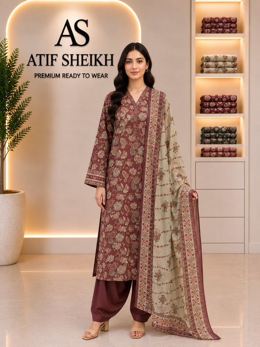 Binsaeed premium lawn stiched shalwar kameez 3 pc teaskin