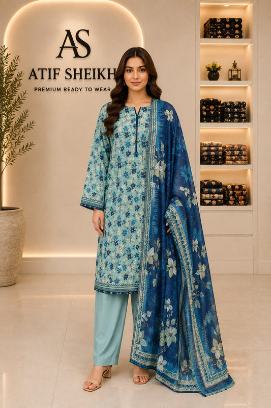 Binsaeed premium lawn stiched shalwar kameez 3pc frzblu