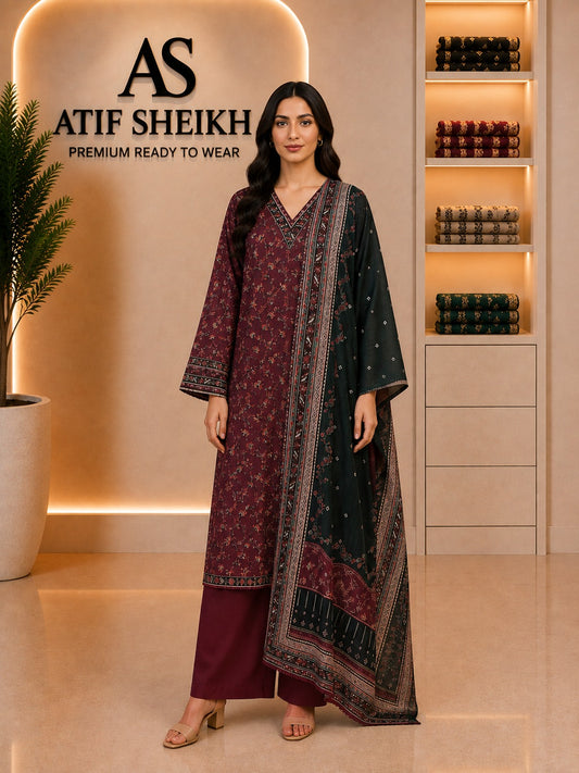 Binsaeed premium lawn stiched shalwar kameez 3pc flsgrn