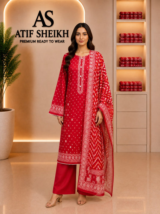 Binsaeed premium lawn stiched shalwar kameez 3 pc red5