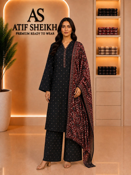 Binsaeed premium lawn stiched shirt trouser 3pc blkaj