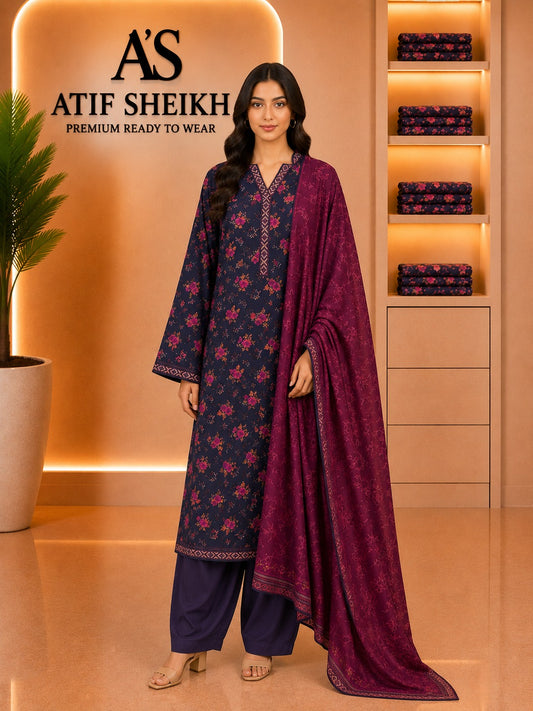 Safina premium lawn stiched shalwar kameez 3pc prplpnk