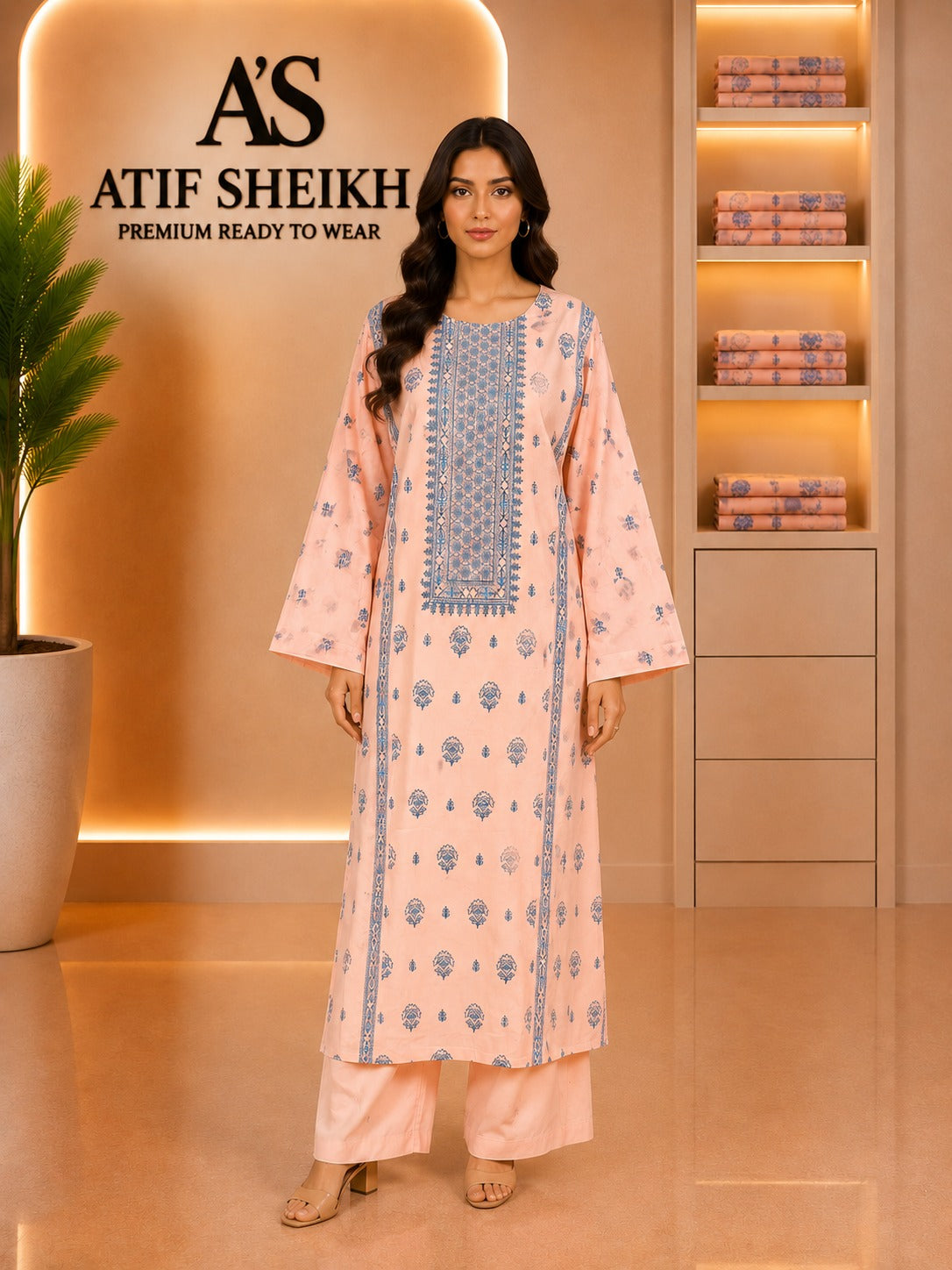 lawm embroidered stiched long shirt trouser 2 pc pchG