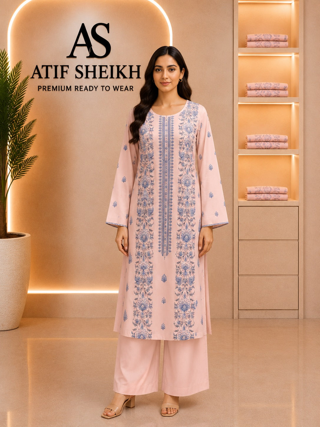 Breeze embroidered lawn stiched long shirt trouser 2pc pchpnl