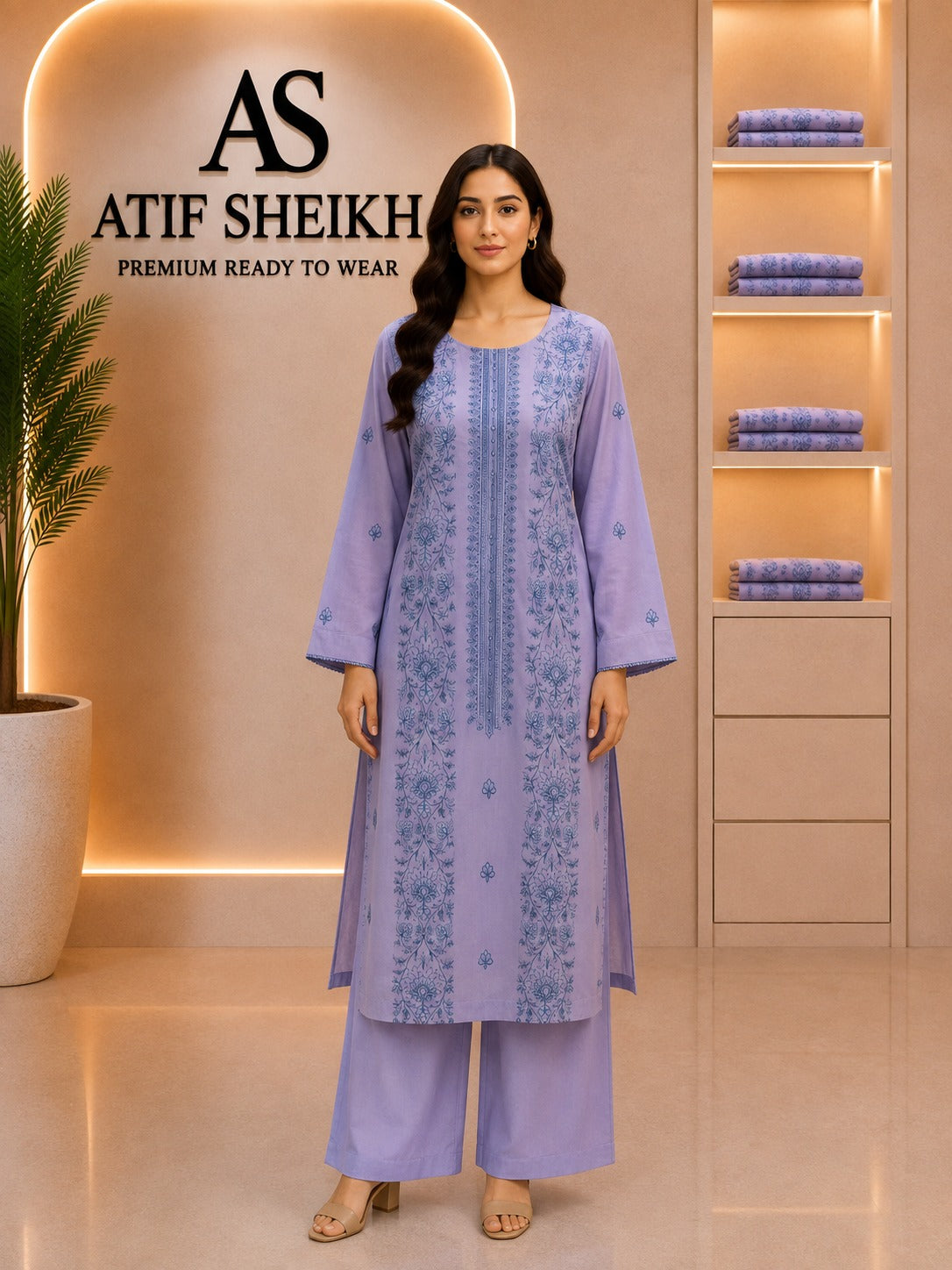 Breeze embroidered lawn stiched long shirt trouser 2pc inkpnl