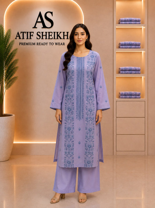 Breeze embroidered lawn stiched long shirt trouser 2pc inkpnl