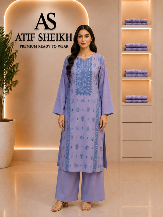 Breeze embroidered lawn stiched long shirt trouser 2pc inkG