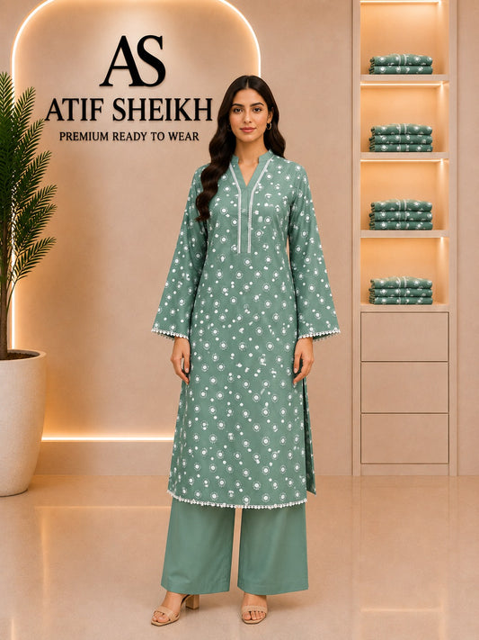 Lawn embroidered stiched shirt trouser 2pc pstad