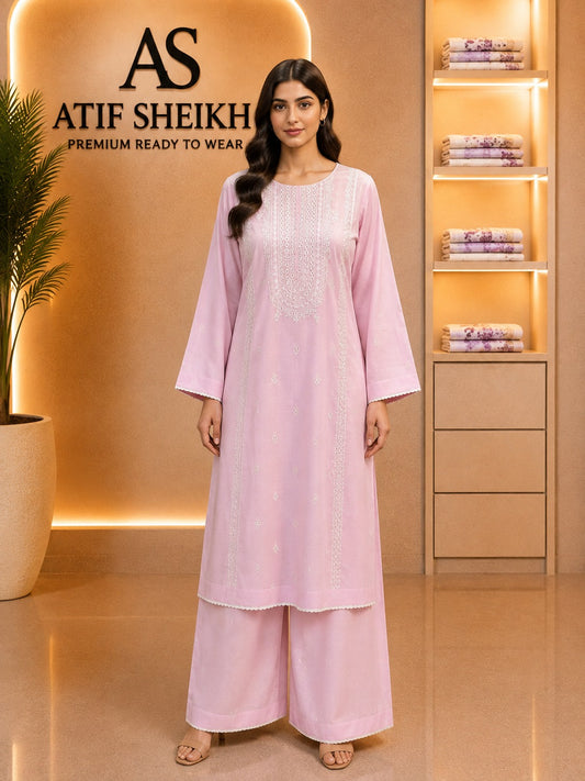 Breeze embroidered lawn stiched long shirt trouser 2pc borpnk