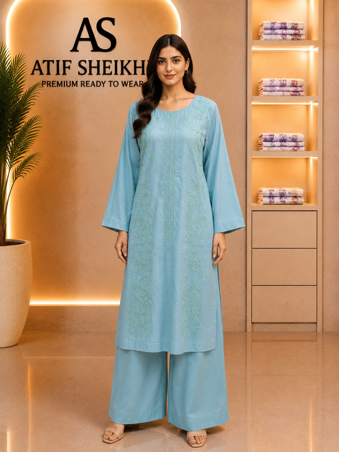Breeze embroidered lawn stiched long shirt trouser 2 pc frzs