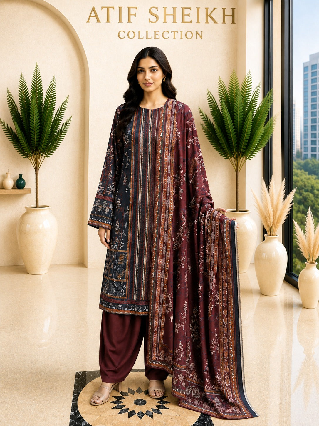 Safina premium lawn stiched shirt trouser 3pc blkmrn