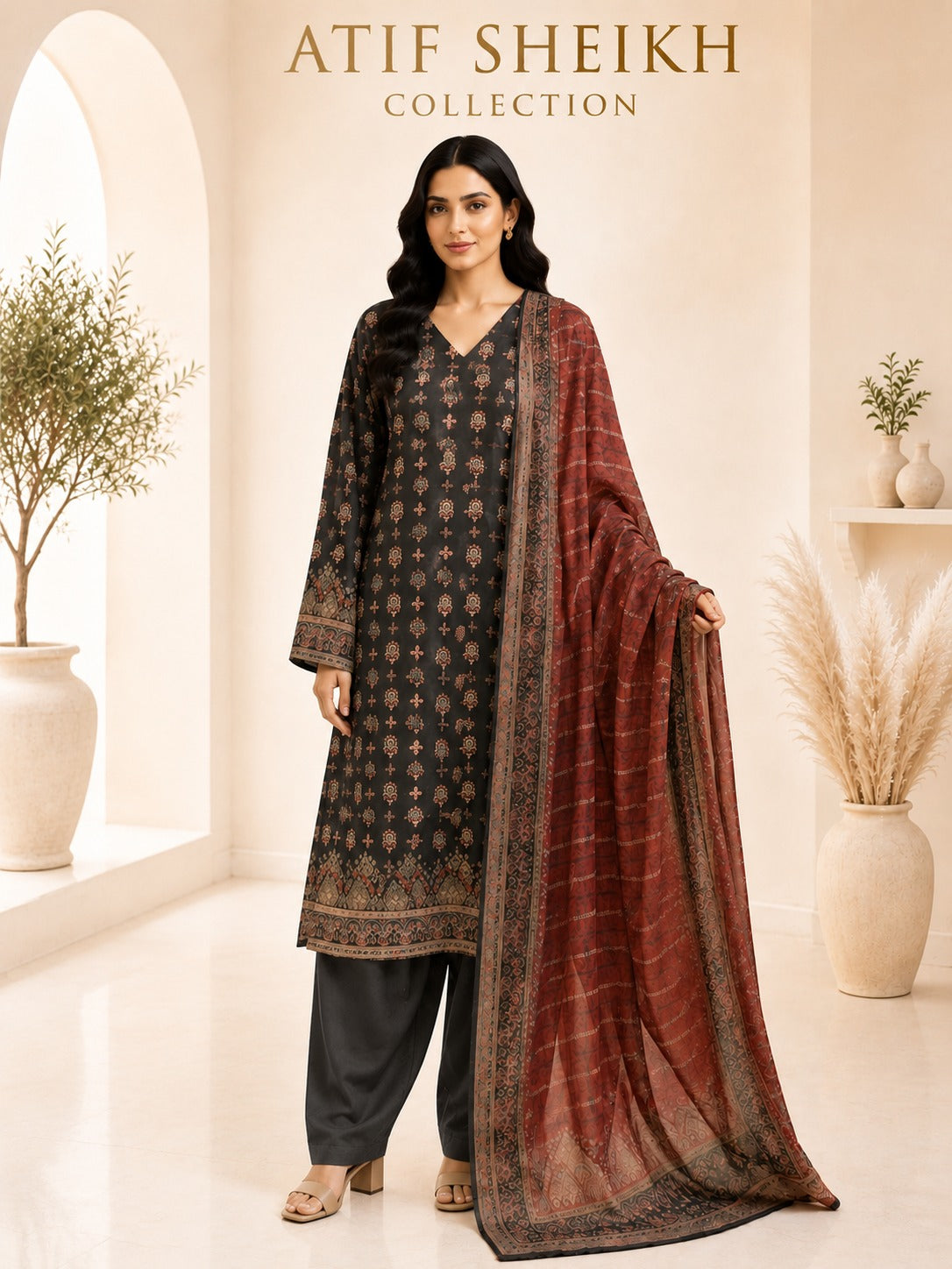 Safina premium lawn farshi shalwar 3 pc