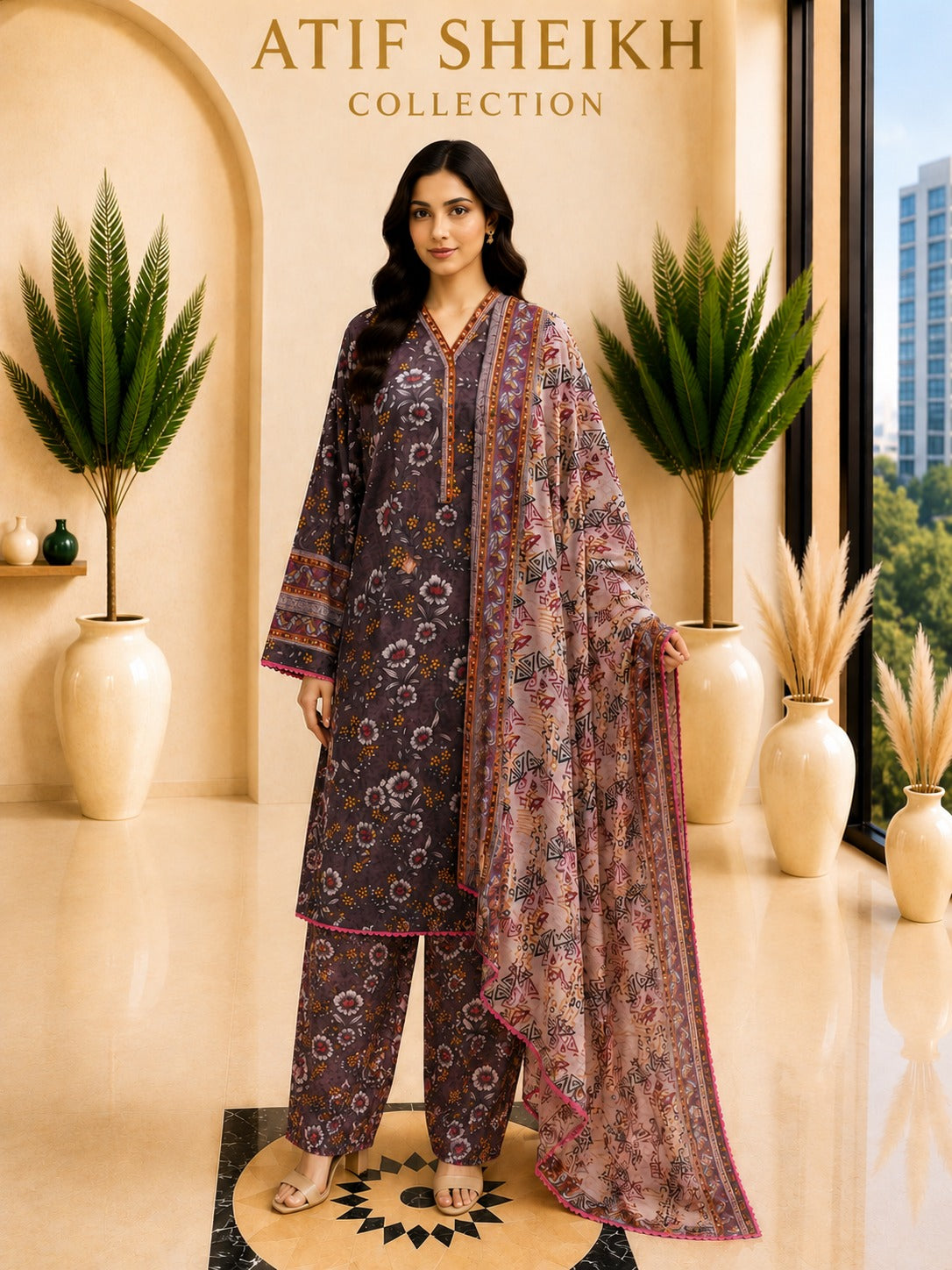 Safina  premium lawn stiched trouser shirt long 3 pc