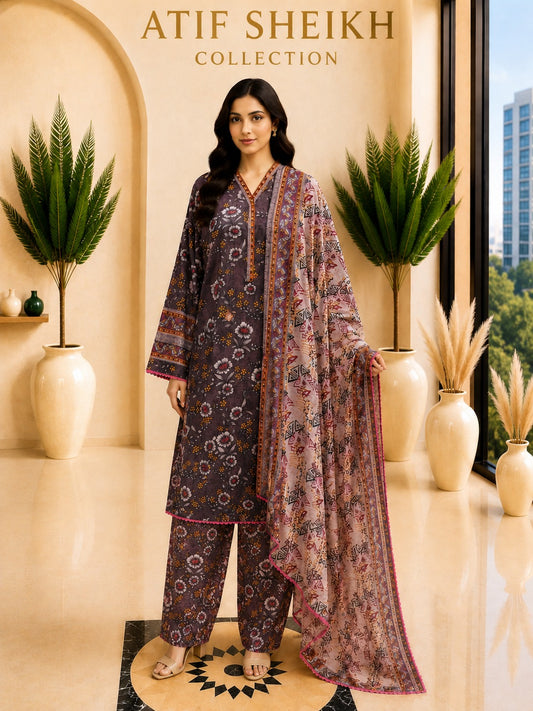 Safina  premium lawn stiched trouser shirt long 3 pc