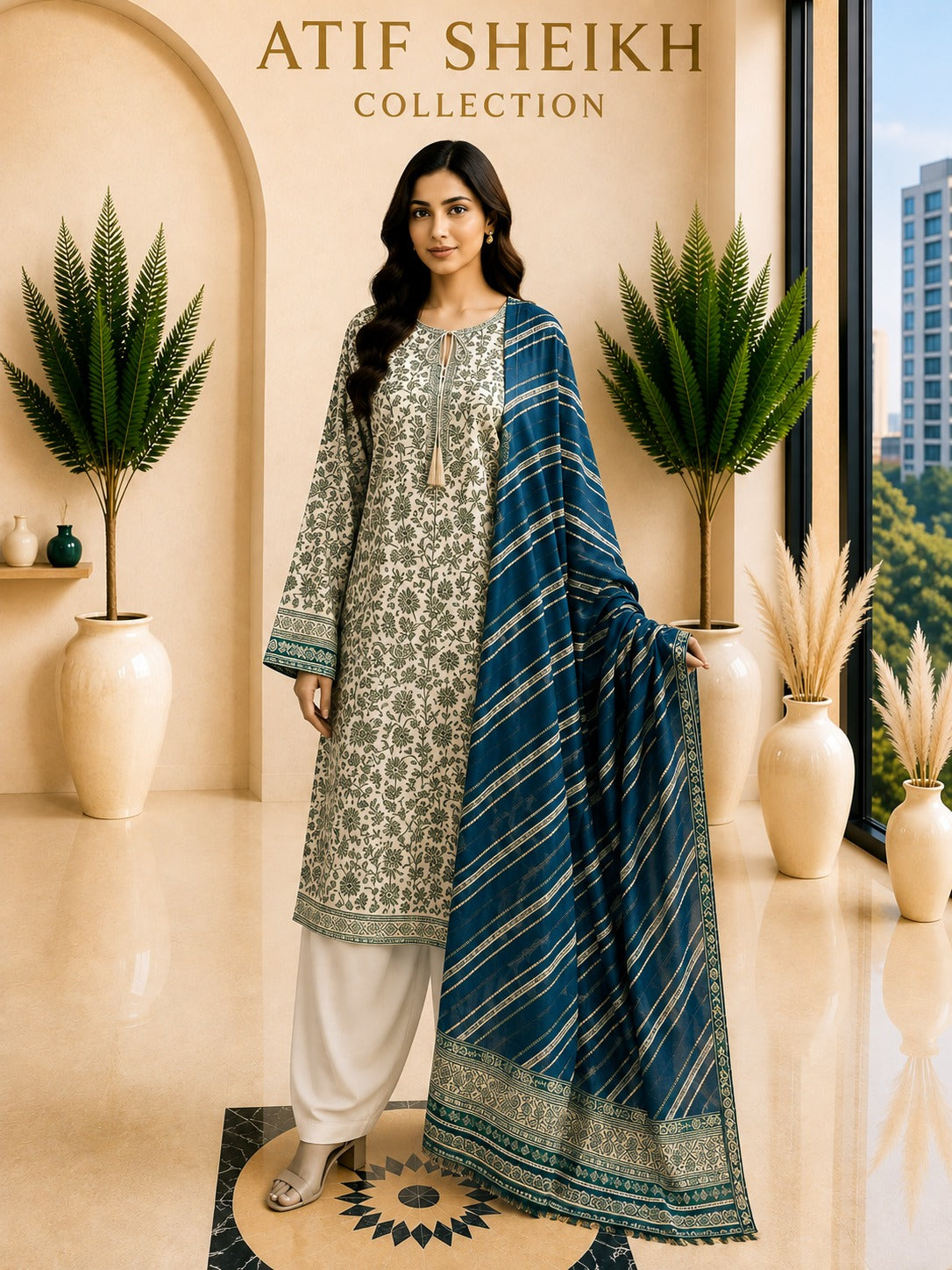 Bin saeed lawn stiched shalwar kameez 3 pc CRGREN