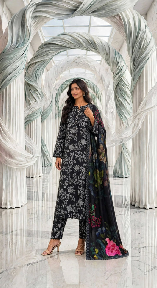 Marina stiched shalwar kameez 3pc blk