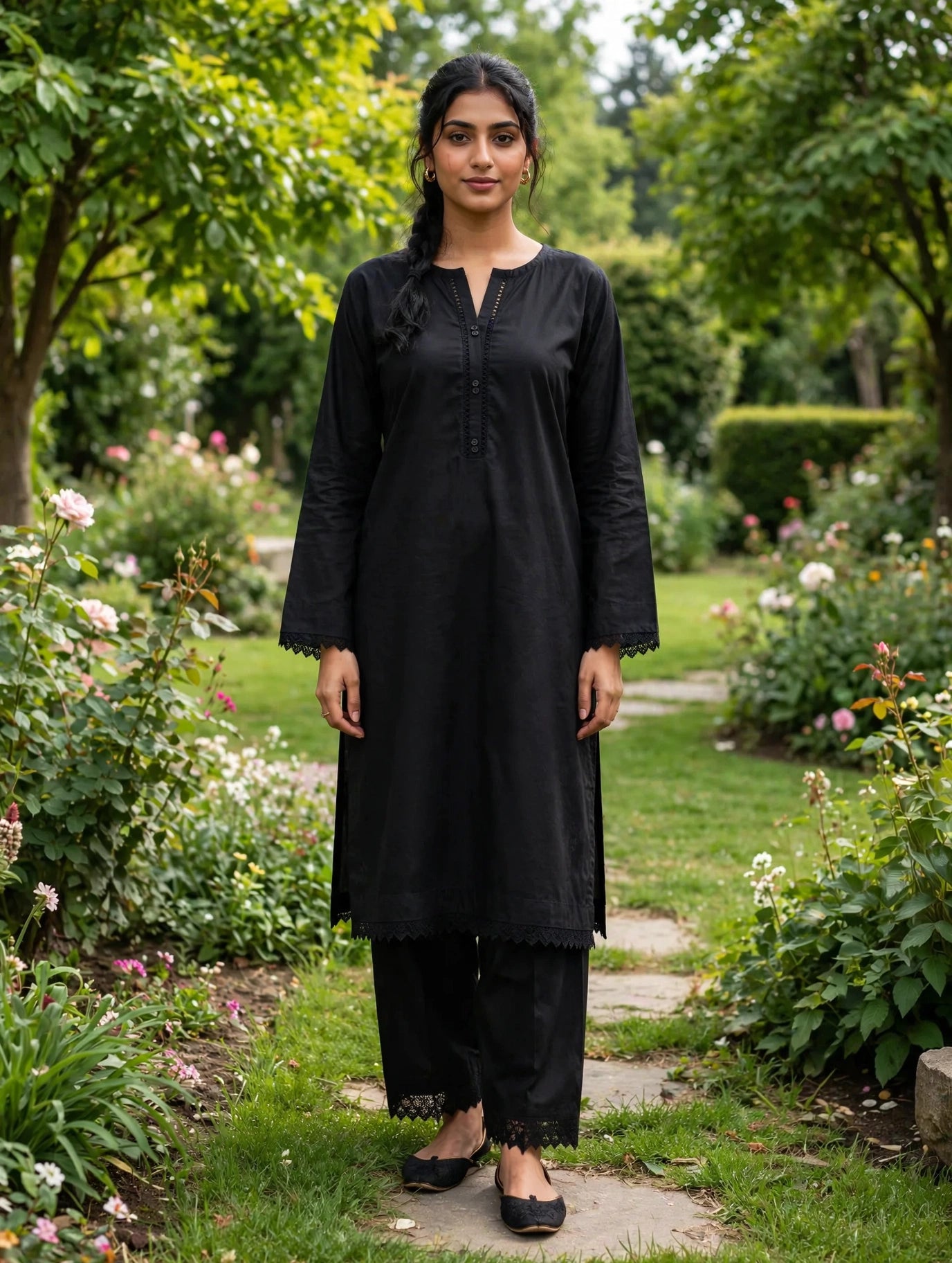 Solid pure lawn shalwar kameez trouser 2pc blk