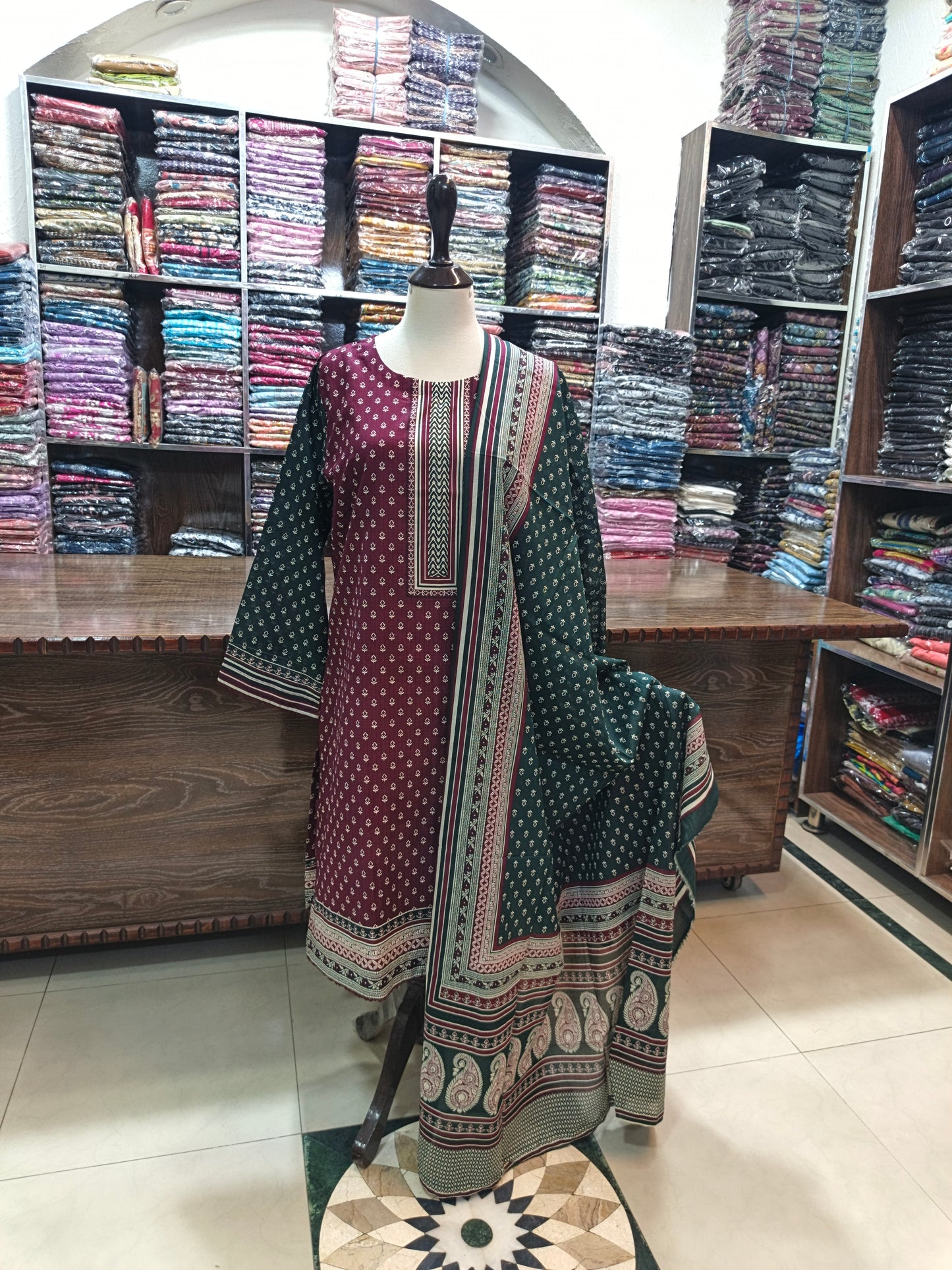 Binsaeed premium lawn stiched shalwar kameez 3pc mrngrn