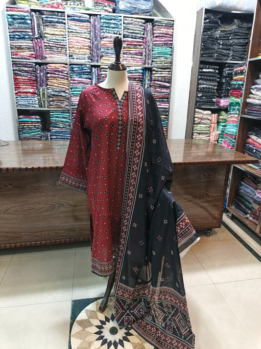 Binsaeed stiched shalwar kameez stiched 3pc mrnfl