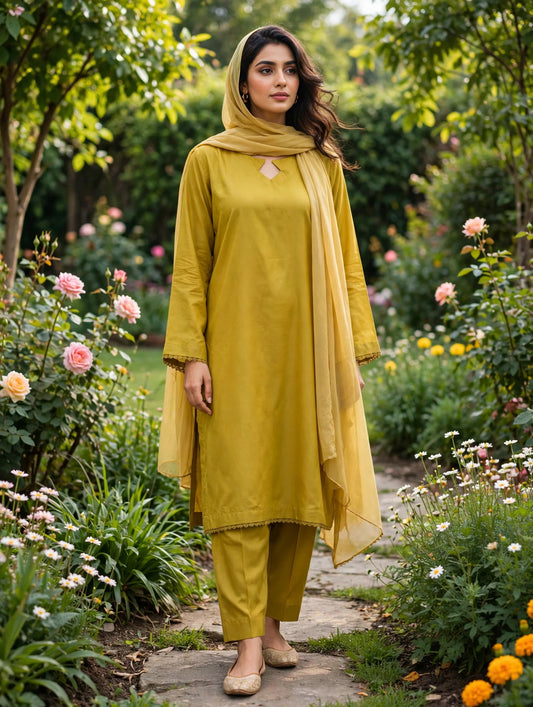 Solid pure lawn stiched shalwar kameez 2 pc dhni