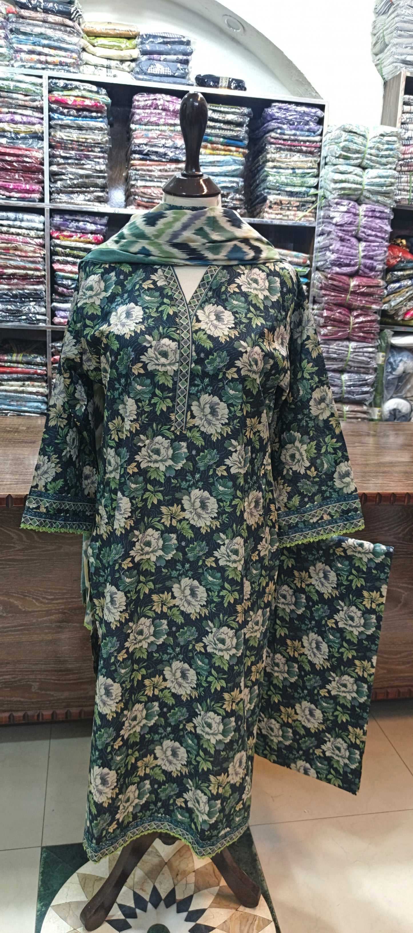 Bin saeed premium lawn stiched long shirt trouser 3 pc