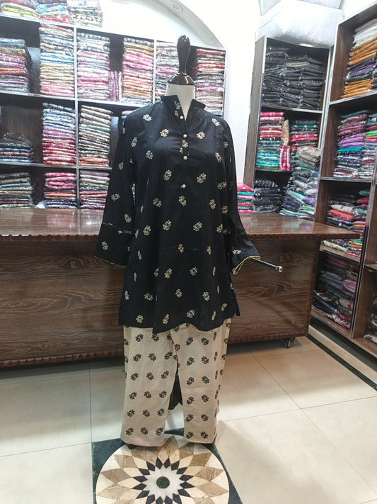 Breeze embroidered stiched lawn short shirt trouser 2 pc blk
