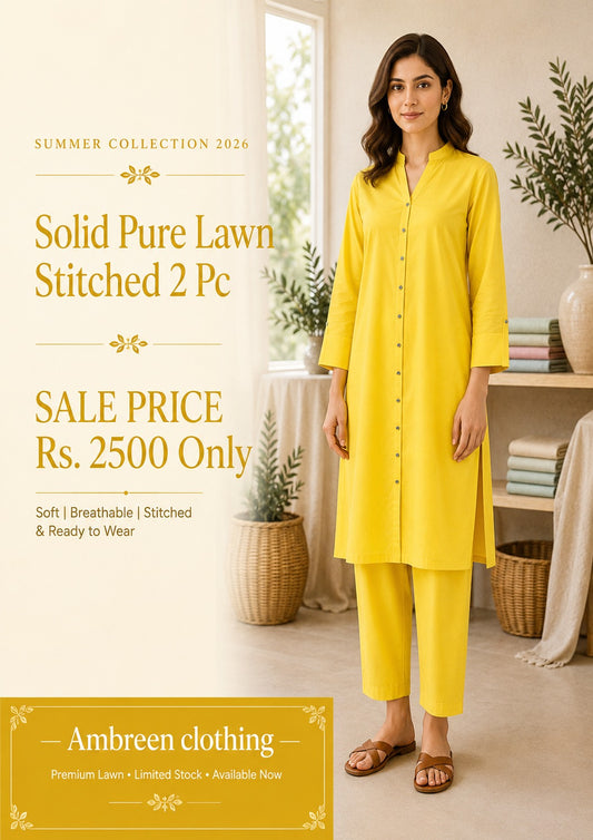 Solid pure lawn long stiched A line  shirt trouser 2 pc lmnyel