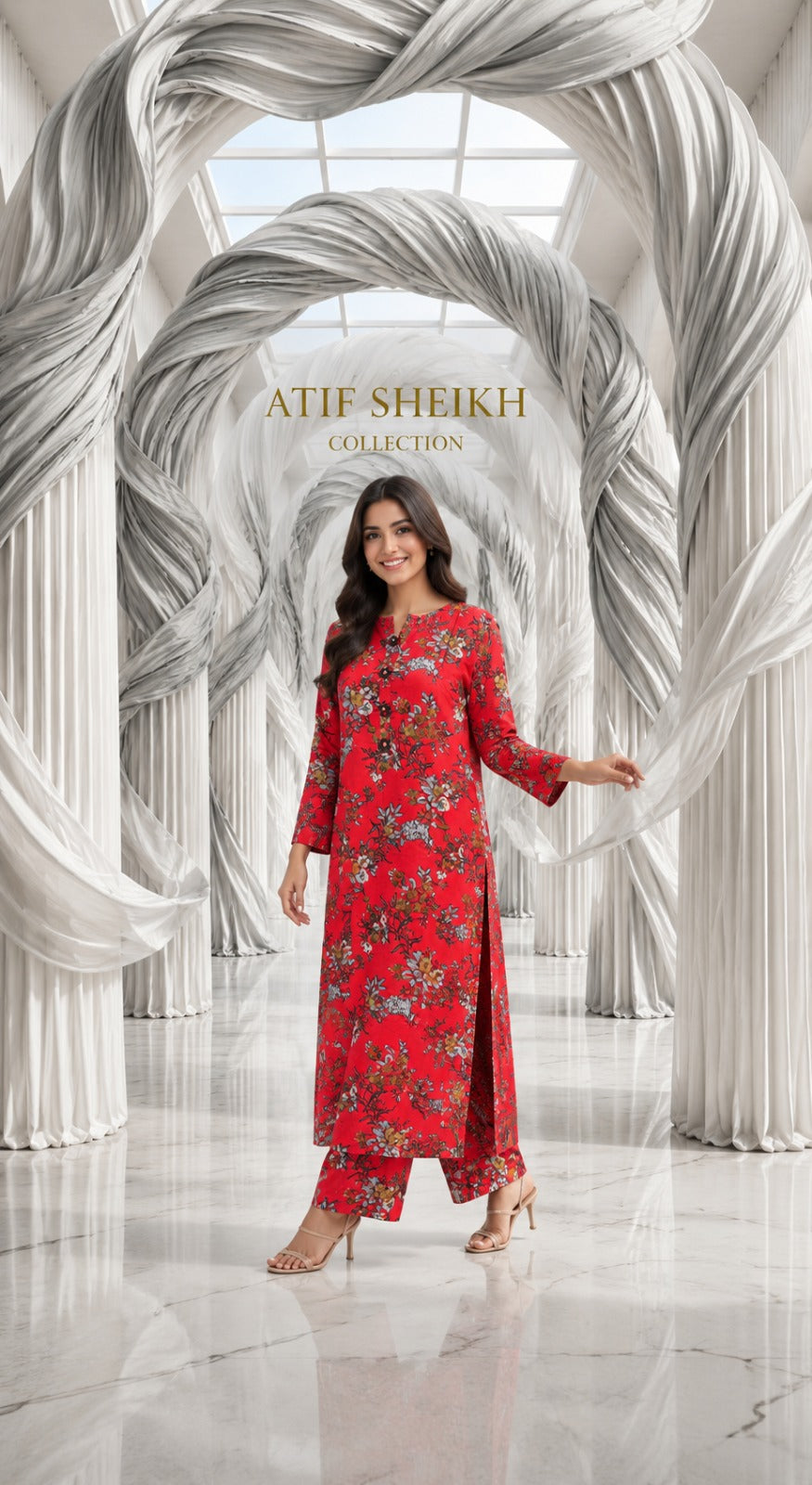 Linen stiched shalwar kameez 2 pc red