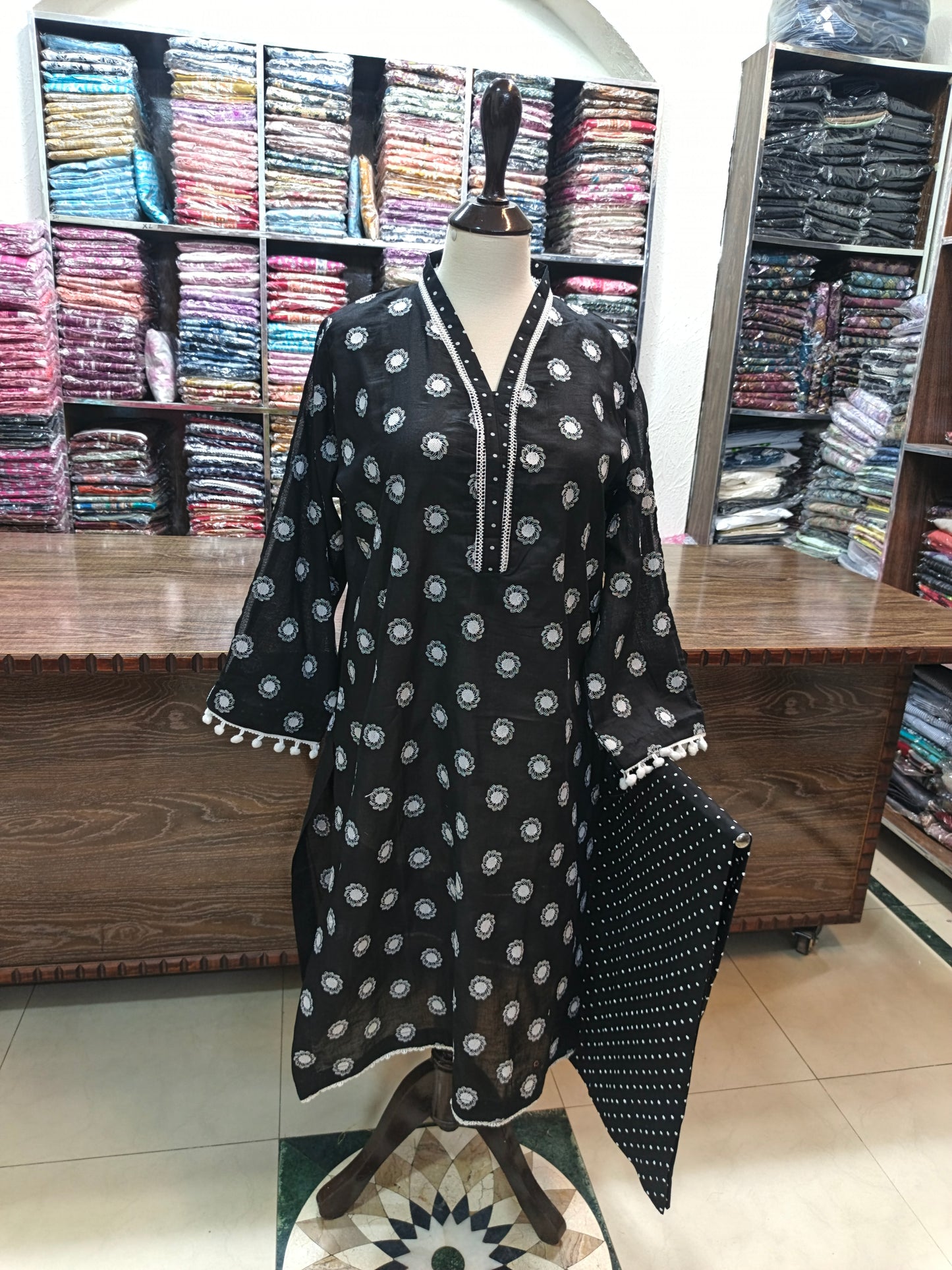 Lawn embroidered stiched shirt trouser 2pc blk