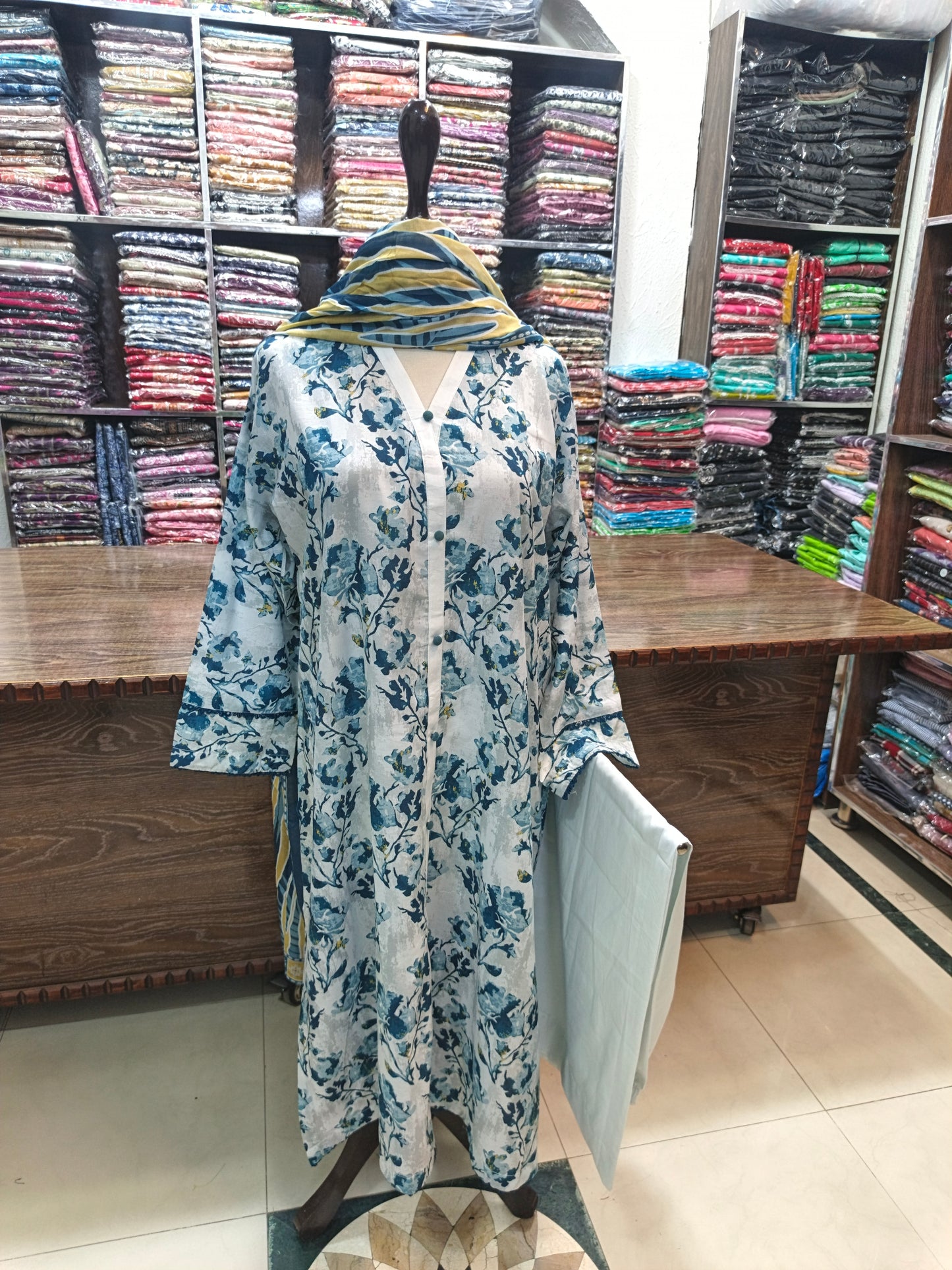 Binsaeed shirt trouser stiched 3 pc icegrn