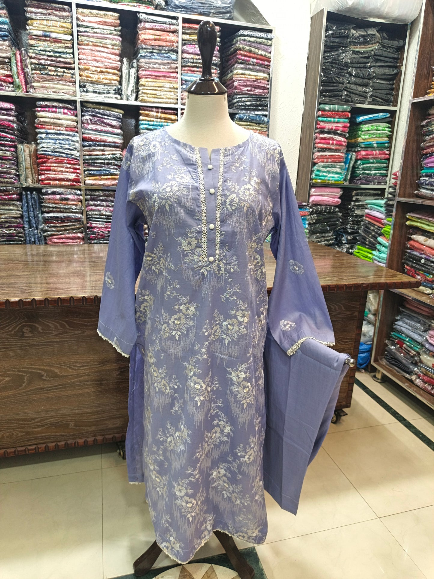 Breeze embroidered lawn stiched long shirt trouser 2pc slfink