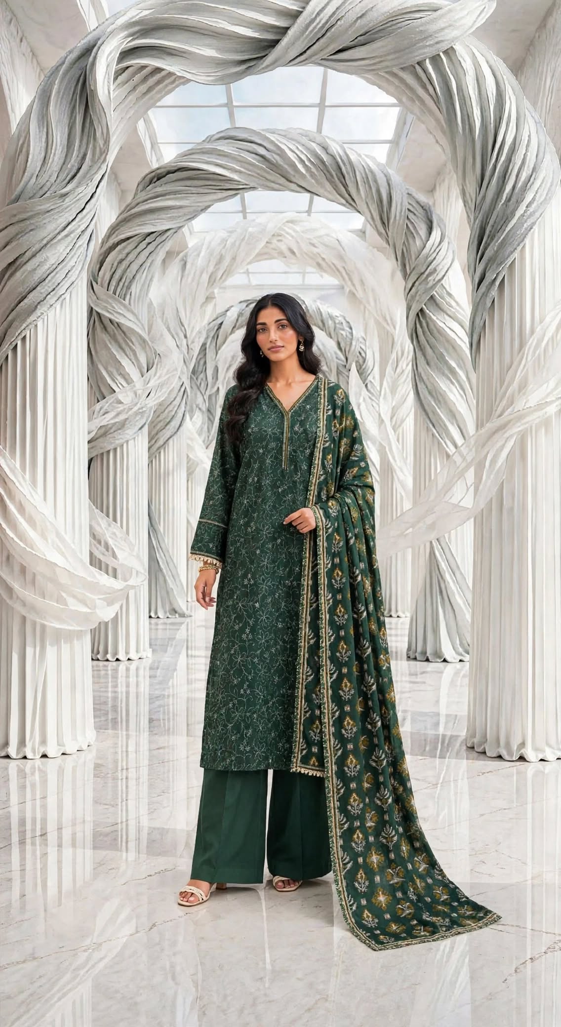 Binsaeed khaddar stiched shalwar kameez 3pc mhdi