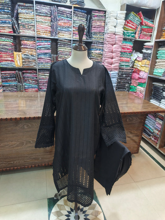 Lawn chikenkari stiched shalwar kameez 2pc blk2