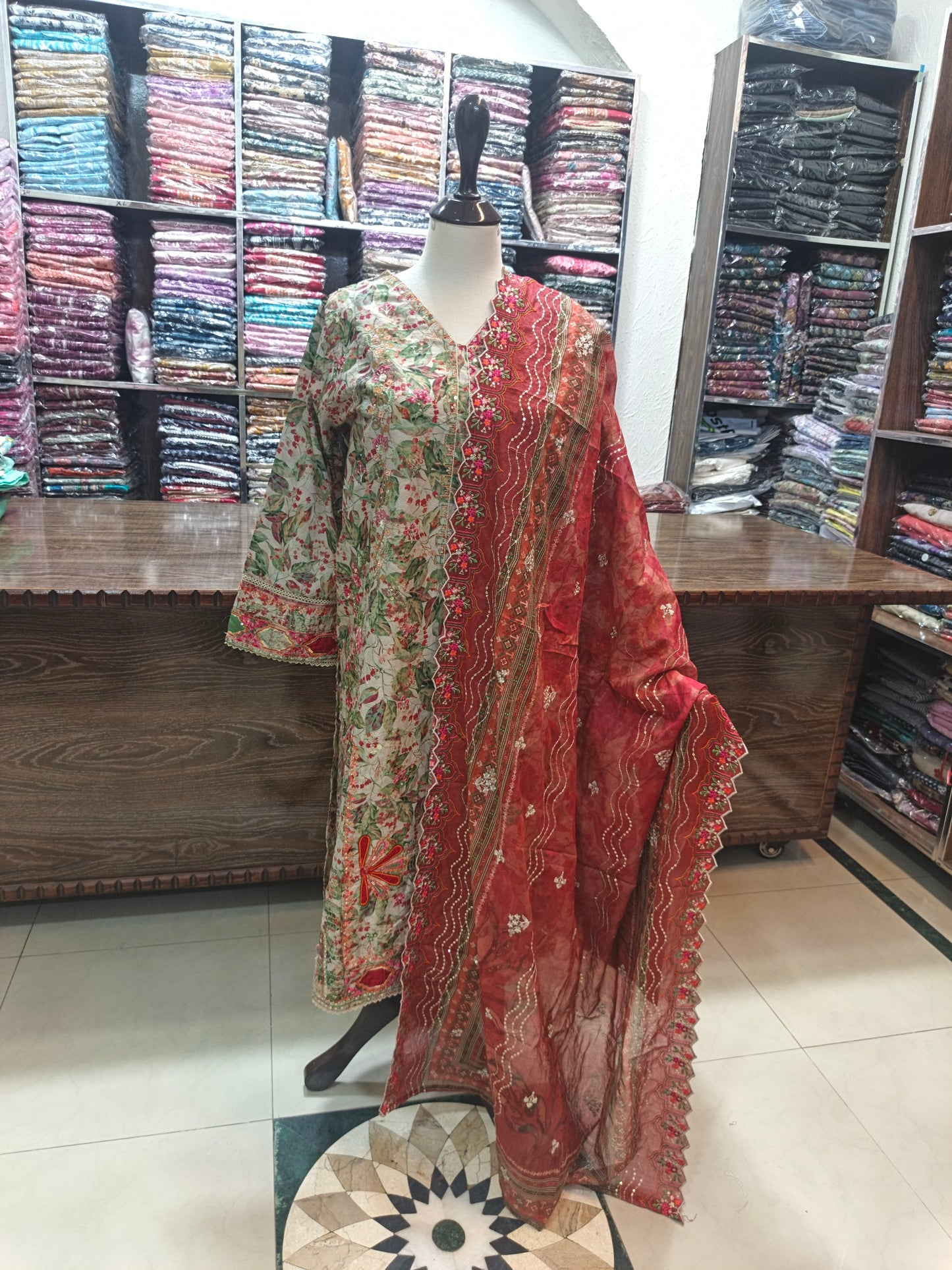 Binsaeed luxury embroidered lawn stiched shirt trouser 3pc