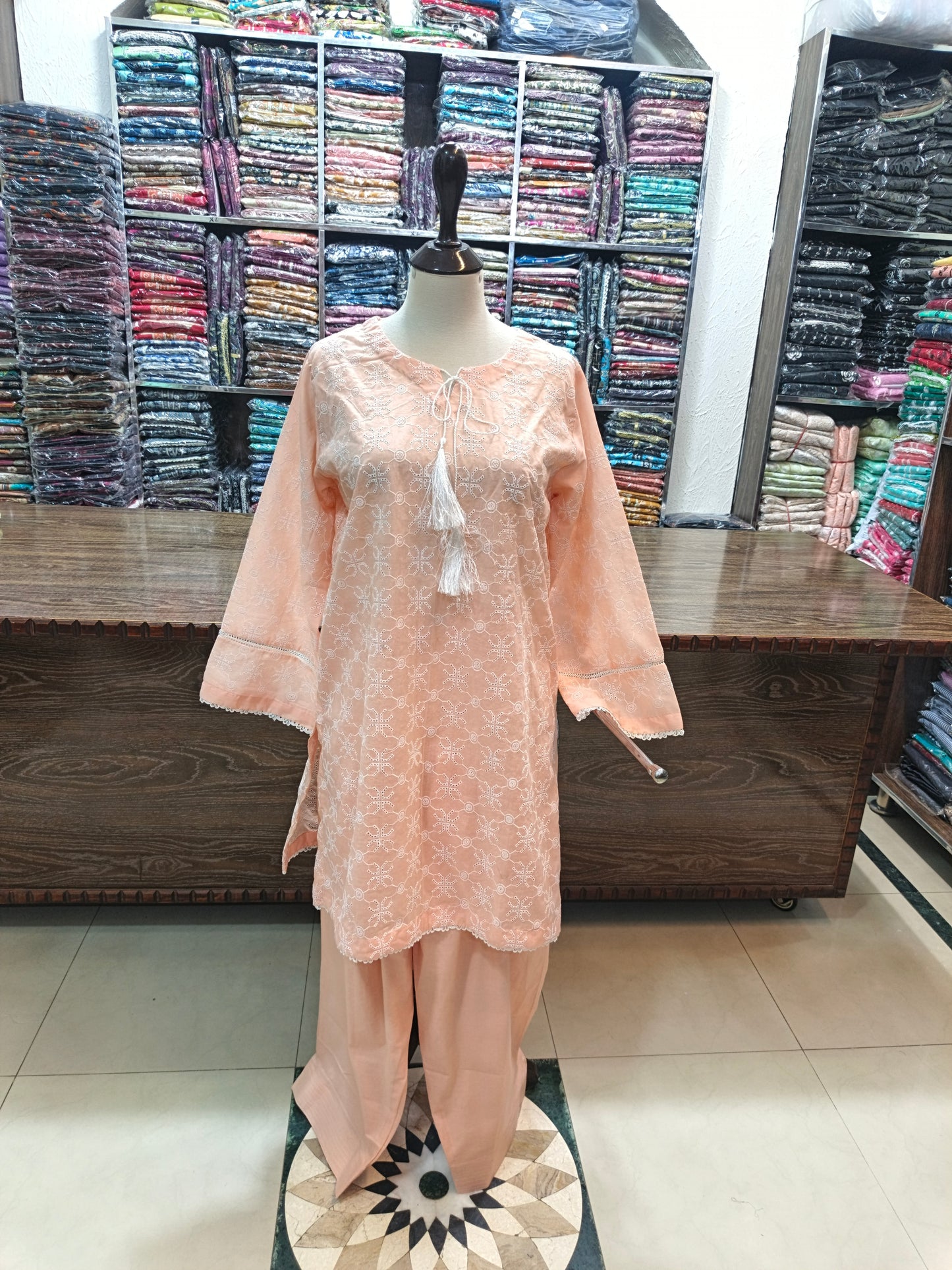 Lawn embroidered stiched short shirt shalwar 2pc pch
