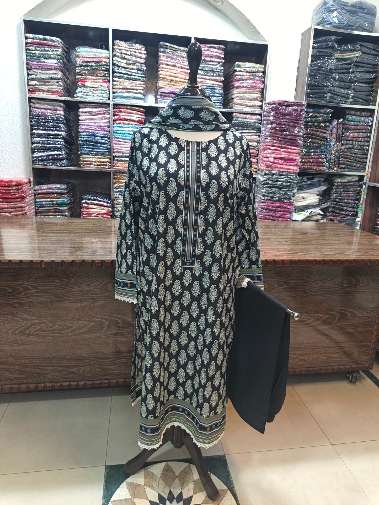 Binsaeed premium lawn stiched shalwar kameez 3pc blkkry