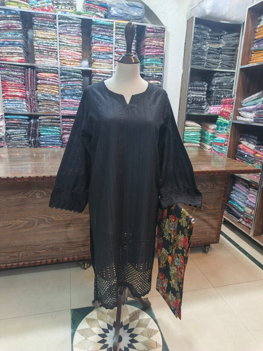 Lawn chikenkari stiched shalwar kameez 2pc blkprnt