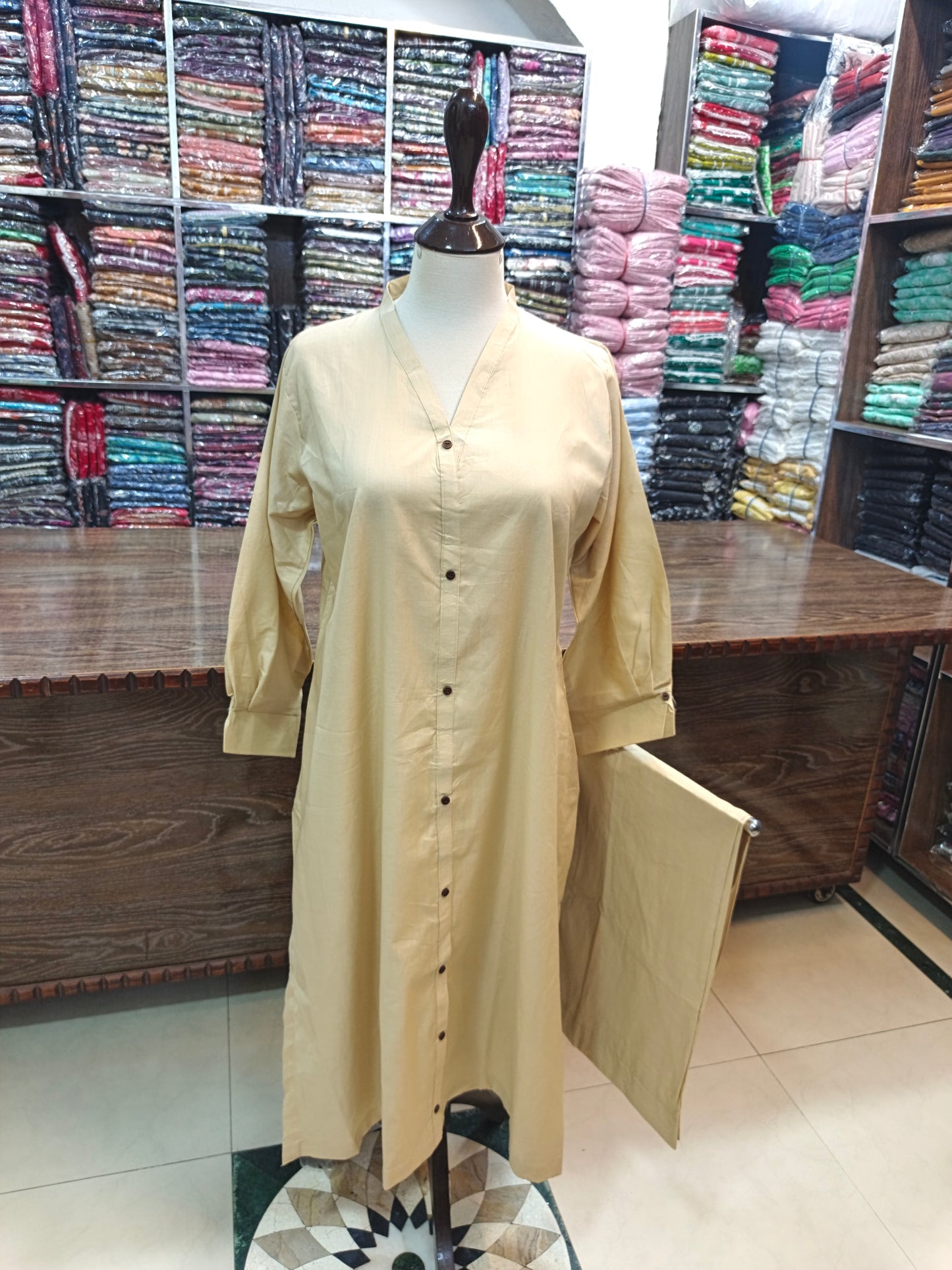 Solid pure lawn long co ord set 2 pc khaki