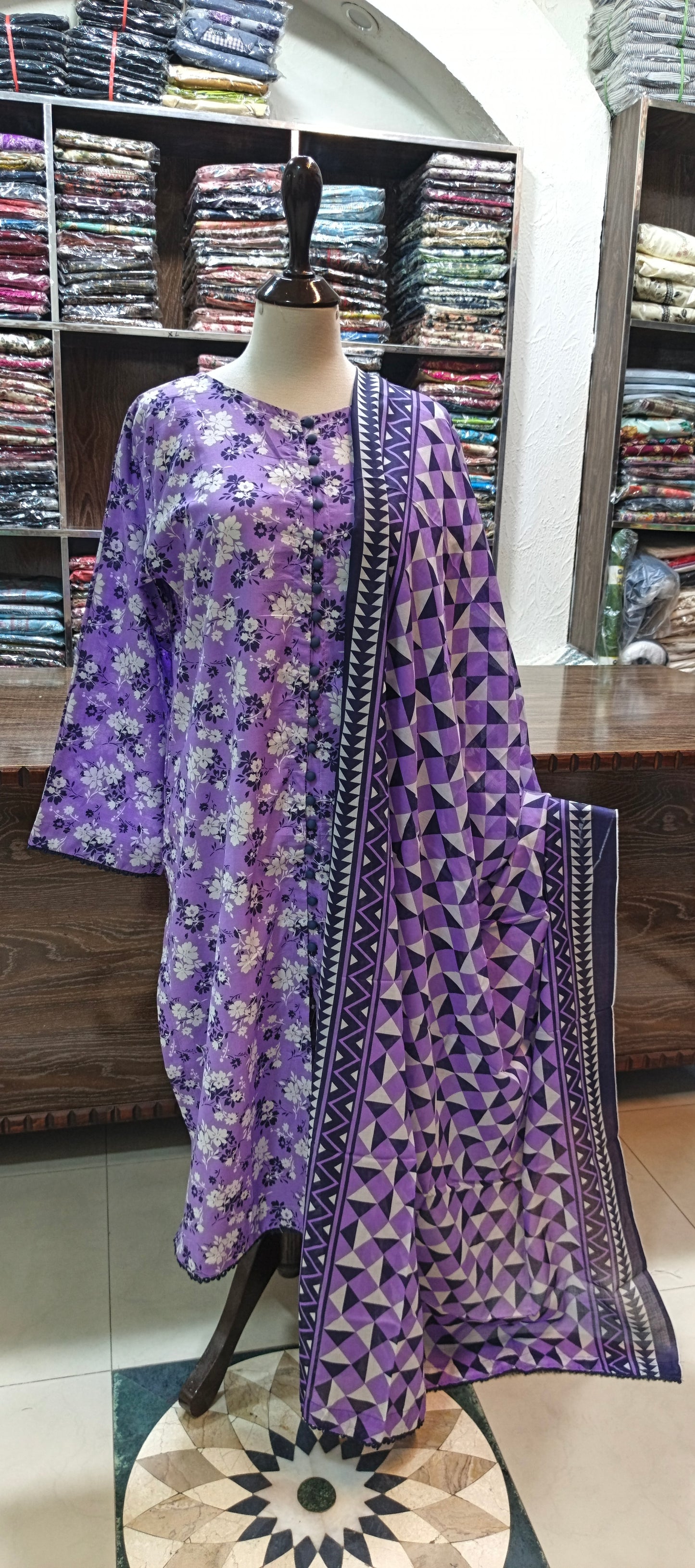 Bin saeed premium lawn stiched long shirt trouser 3 pc