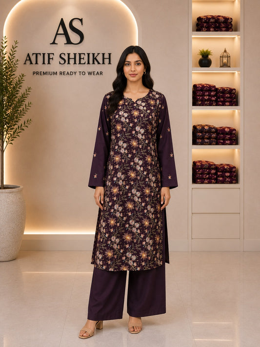 Karandi embroidered stiched long shirt trouser 2pc mrjpchd2