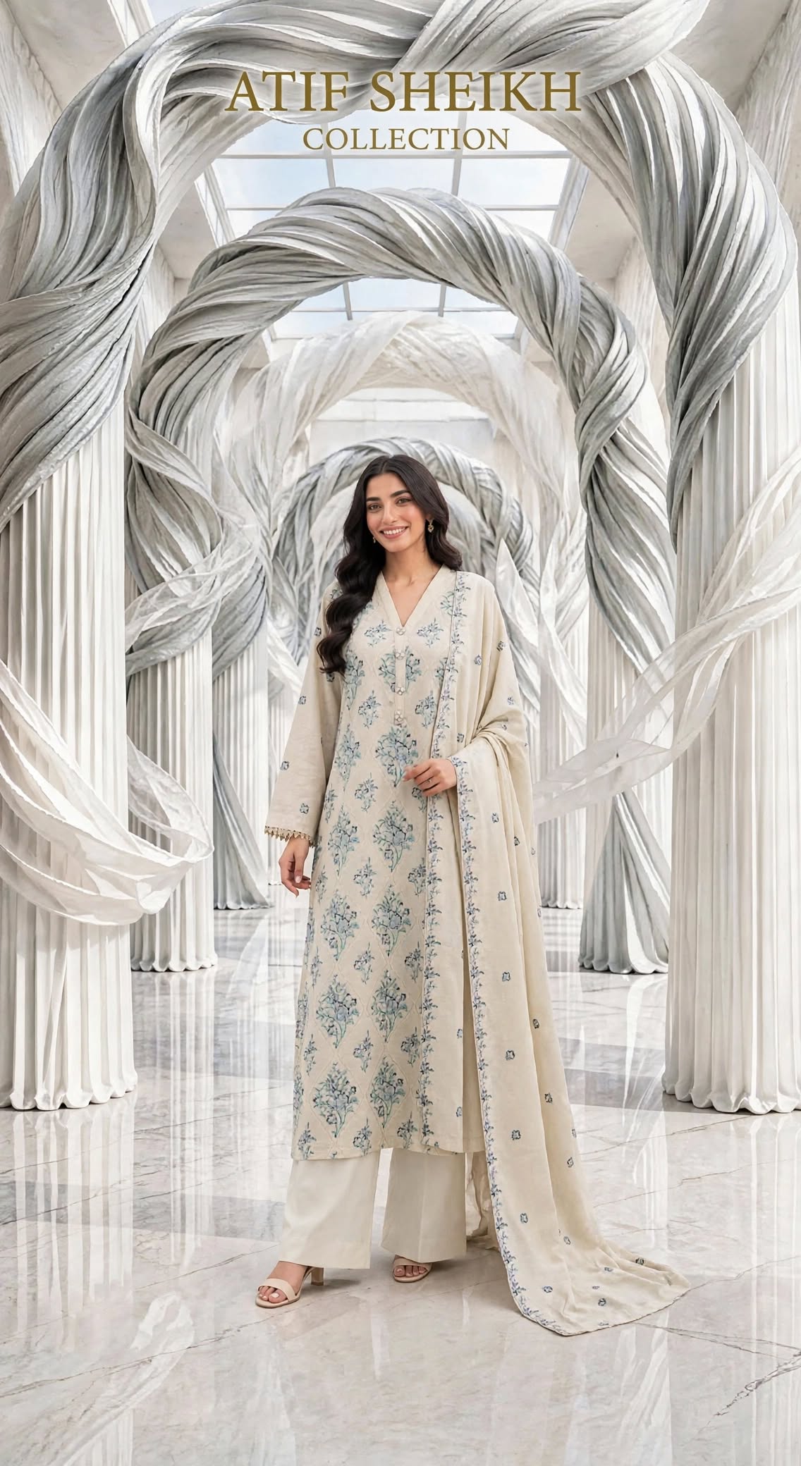 Khaddar embroidered stiched long shirt trouser 3 pc bluB