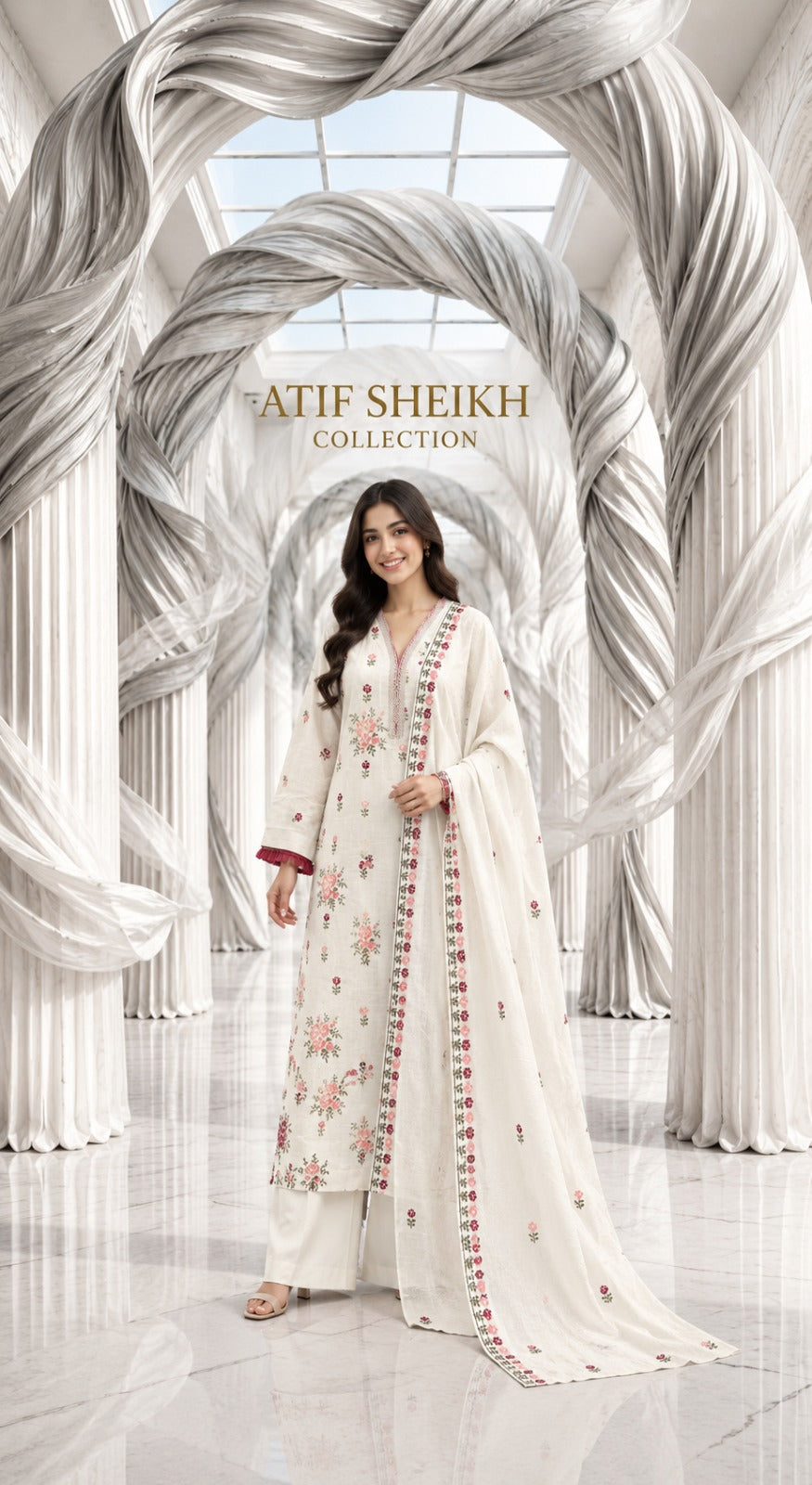 Karandi khaddar embroidered stiched long shirt trouser 3pc pchcrs