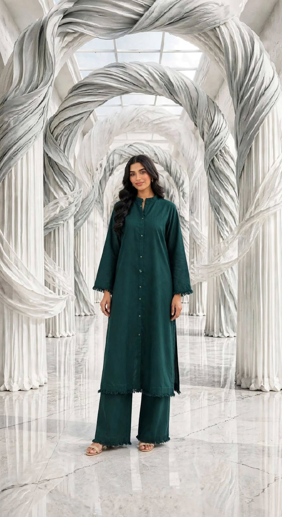 Binsaeed Solid khaddar stiched long  shirt trouser Bgzp
