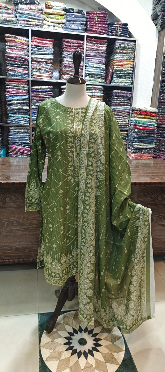 Safina premium lawn stiched shalwar kameez 3pc grn2