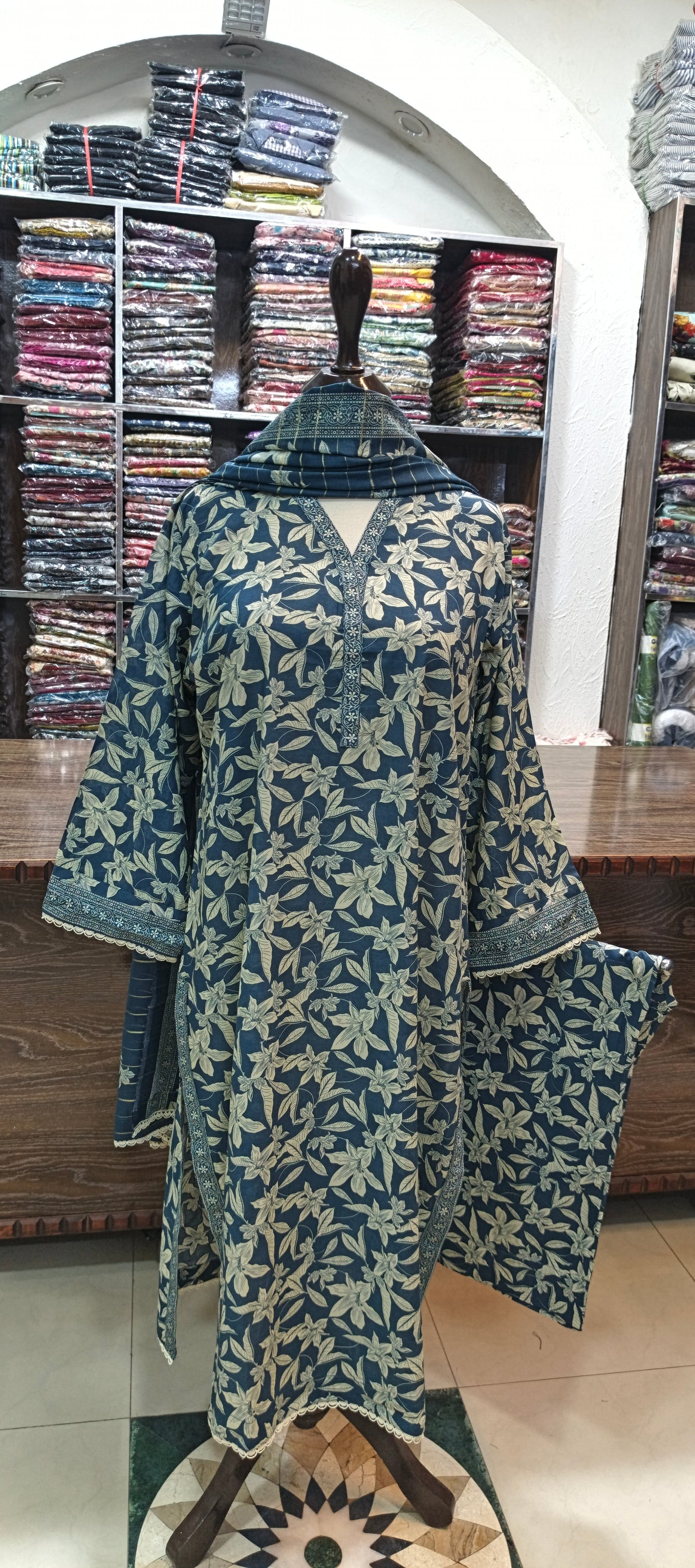 Bin saeed lawn stiched long shirt trouser 3 pc